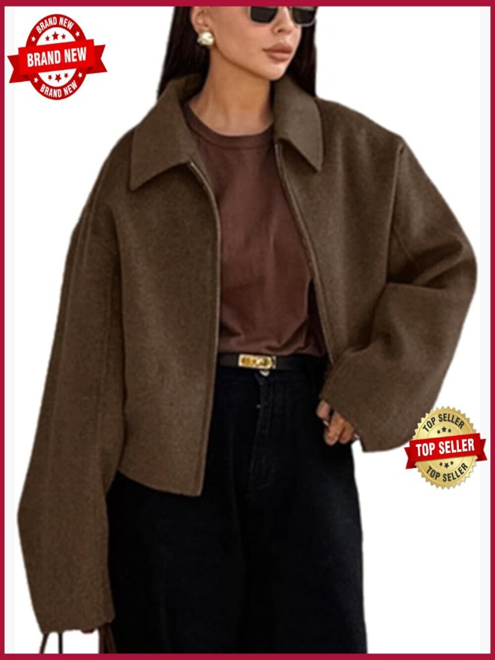 Wool Blend Bomber Jacket Long Sleeve Zip Up Casual